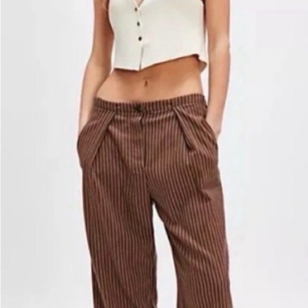 Free People Brown Striped Wide Leg Pants